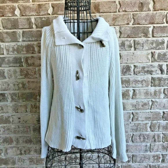 Talbots Brown Horn Toggle Button Cardigan Sweater Large Cream Front Butt… - Picture 1 of 12